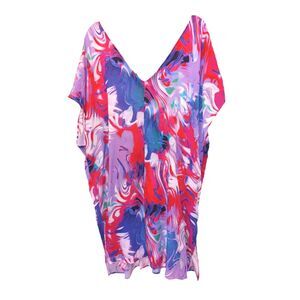 Torrid Swim Pink Abstract Print Swirl V-Neck Cover-Up Size 3 Beach Summer Pool